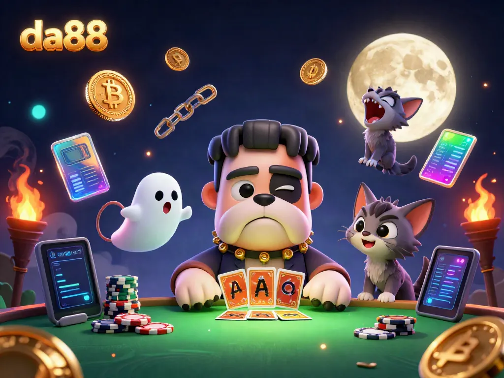 Engage in thrilling card games at da88 with captivating 3D characters and crypto-themed elements.