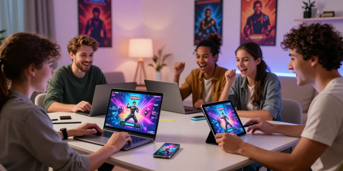 Experience immersive game porn online with adults enjoying interactive gameplay on multiple devices in a vibrant living room.