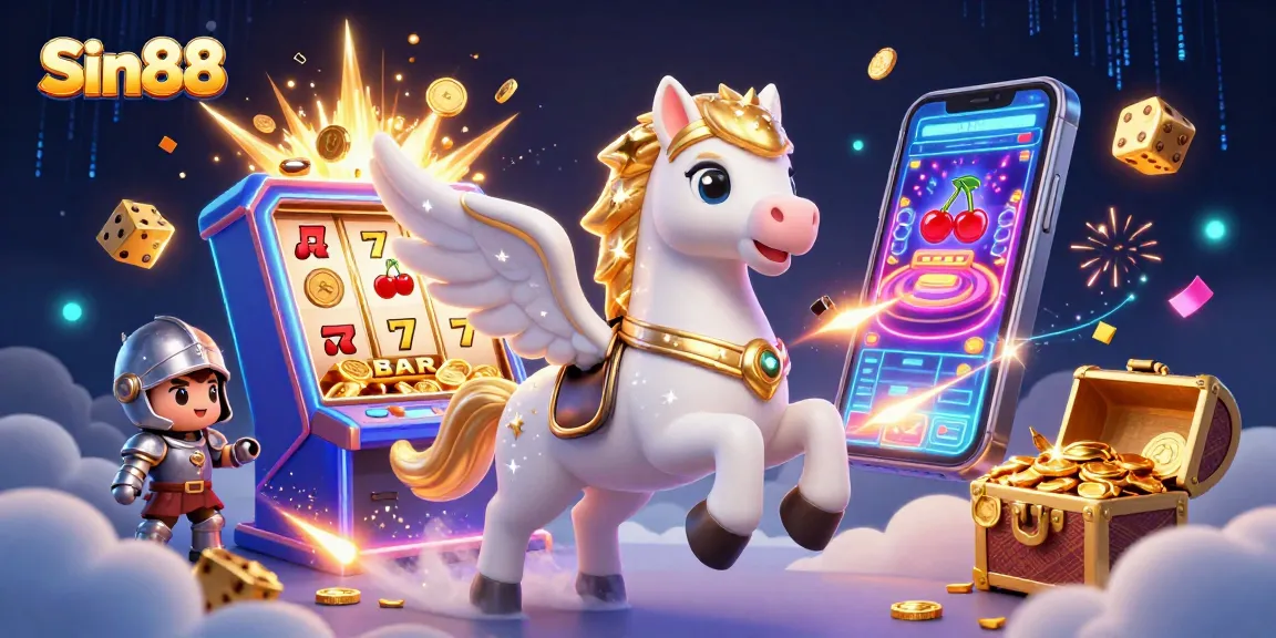 Experience thrilling gameplay at Sin88 with a vibrant 3D casino illustration, featuring dynamic game elements.