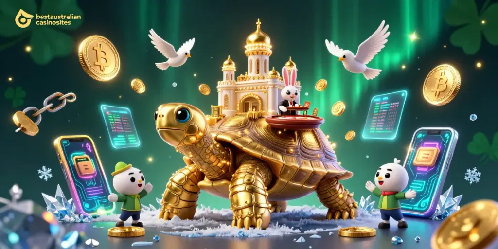 Experience top gaming at the best crypto casinos with bestaustraliancasinosites showcasing vibrant 3D elements.