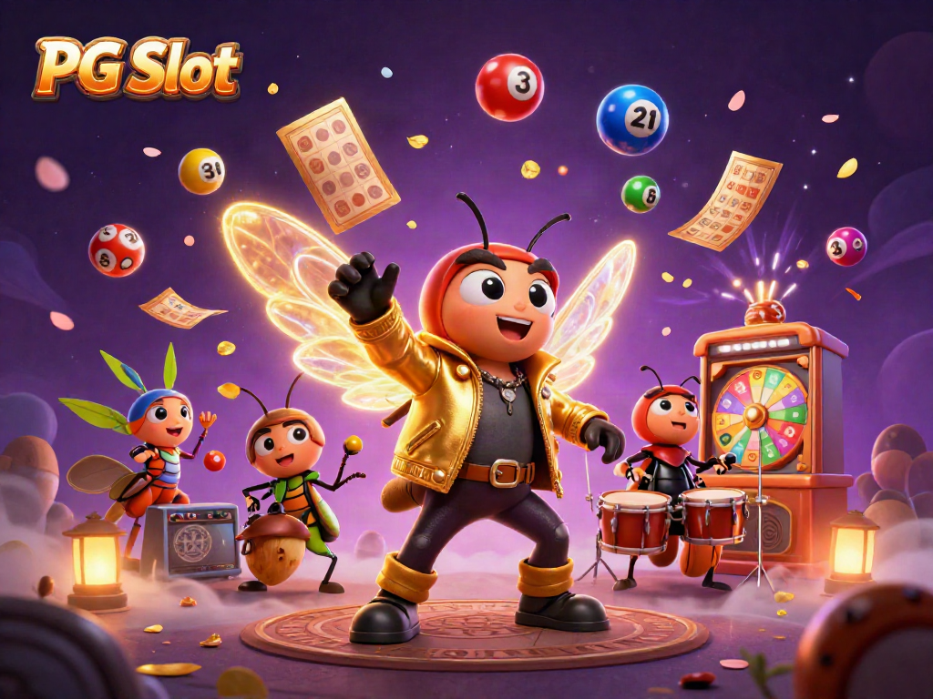 Experience the vibrant PG Slot scene with animated characters, lively casino elements, and dynamic energy.