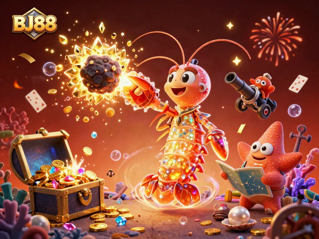 BJ88 reveals a vibrant galactic scene with sparkling coins and gems, showcasing energetic casino action.