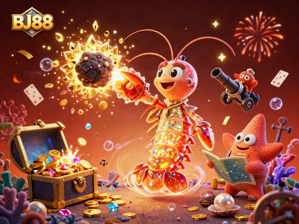 BJ88 reveals a vibrant galactic scene with sparkling coins and gems, showcasing energetic casino action.