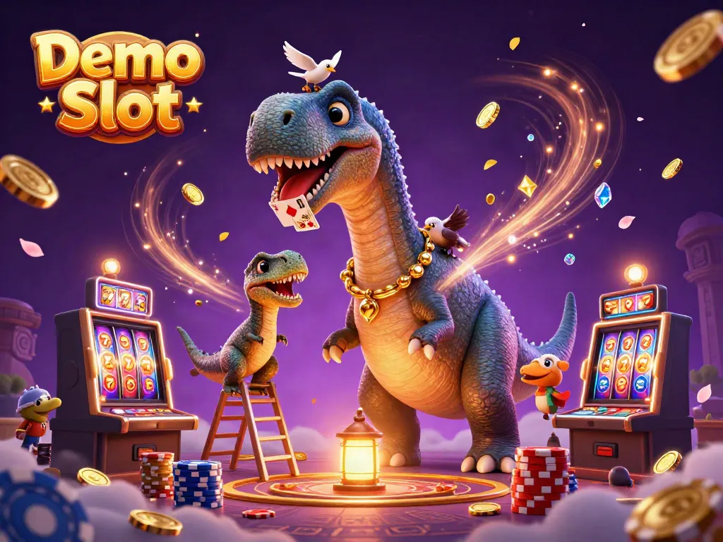 Spin the Demo Slot reels alongside a playful dinosaur-themed casino scene with vibrant action.