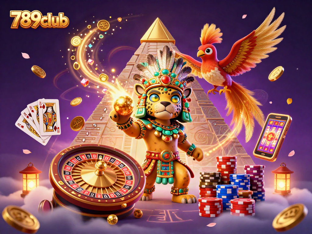 Engage in thrilling gameplay at 789club with golden coins, spinning reels, and vibrant casino elements.