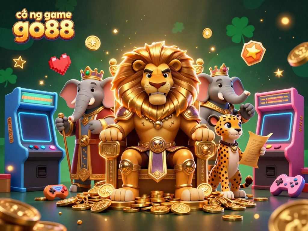 Experience the excitement of the cổng game go88 with vibrant characters and colorful arcade elements.