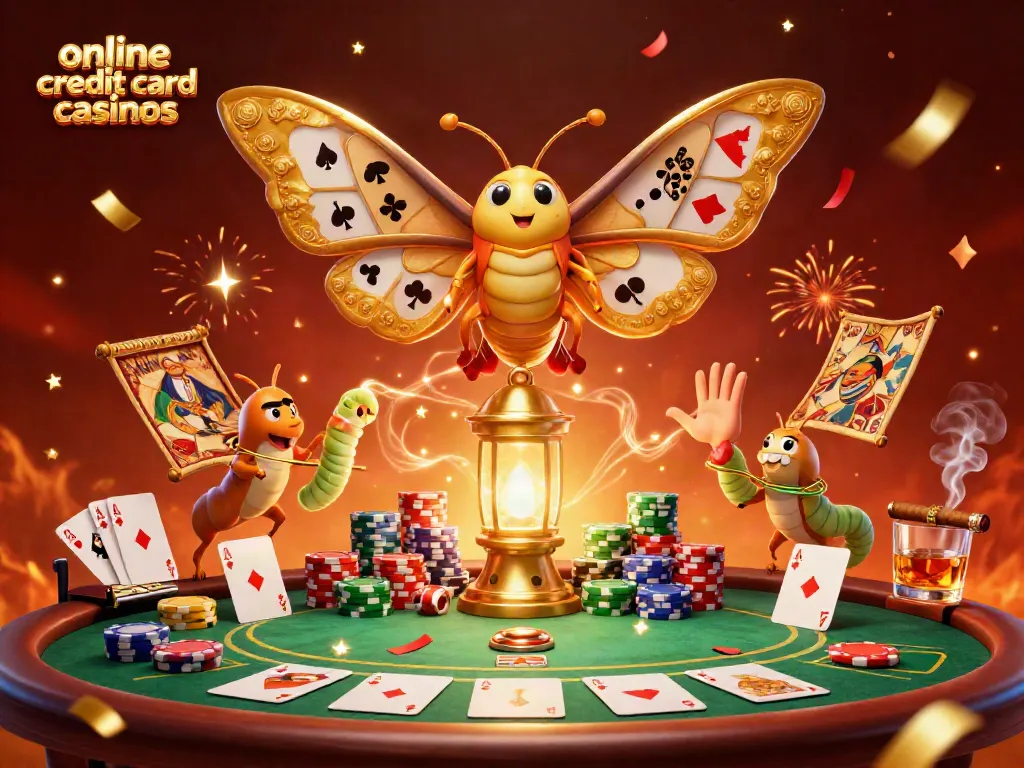 Engage with online credit card casinos through an exciting 3D casino scene showcasing vibrant characters and poker elements.