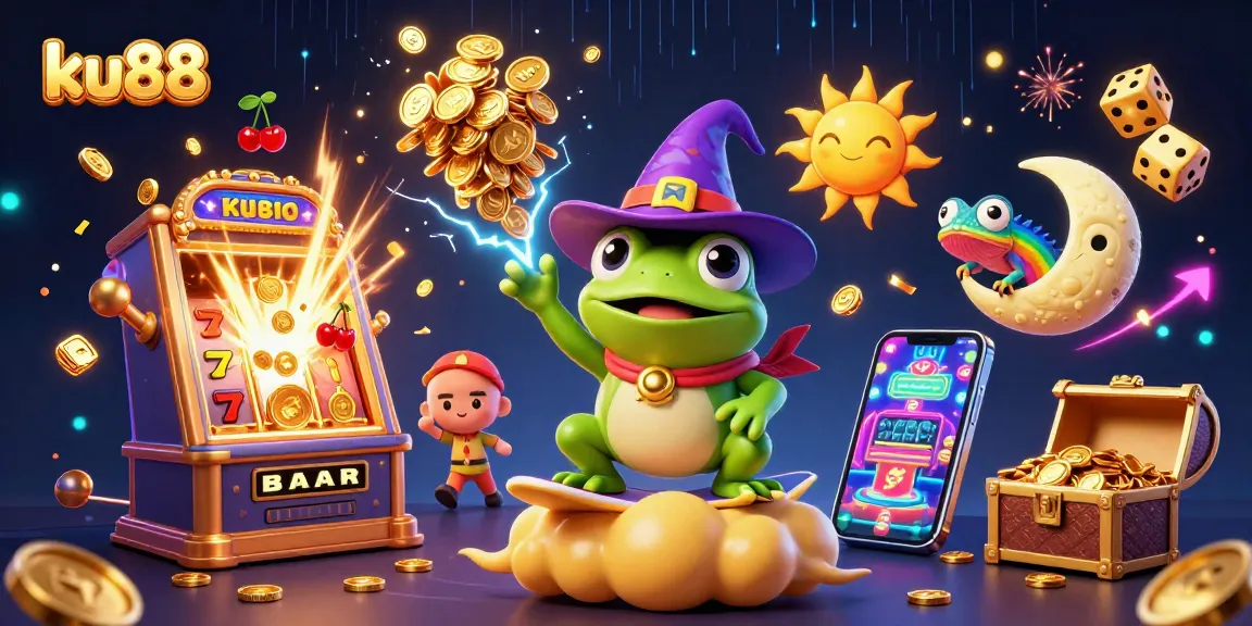 ku88 promotes excitement and luck with enchanting casino elements, featuring magical characters and vibrant visuals.