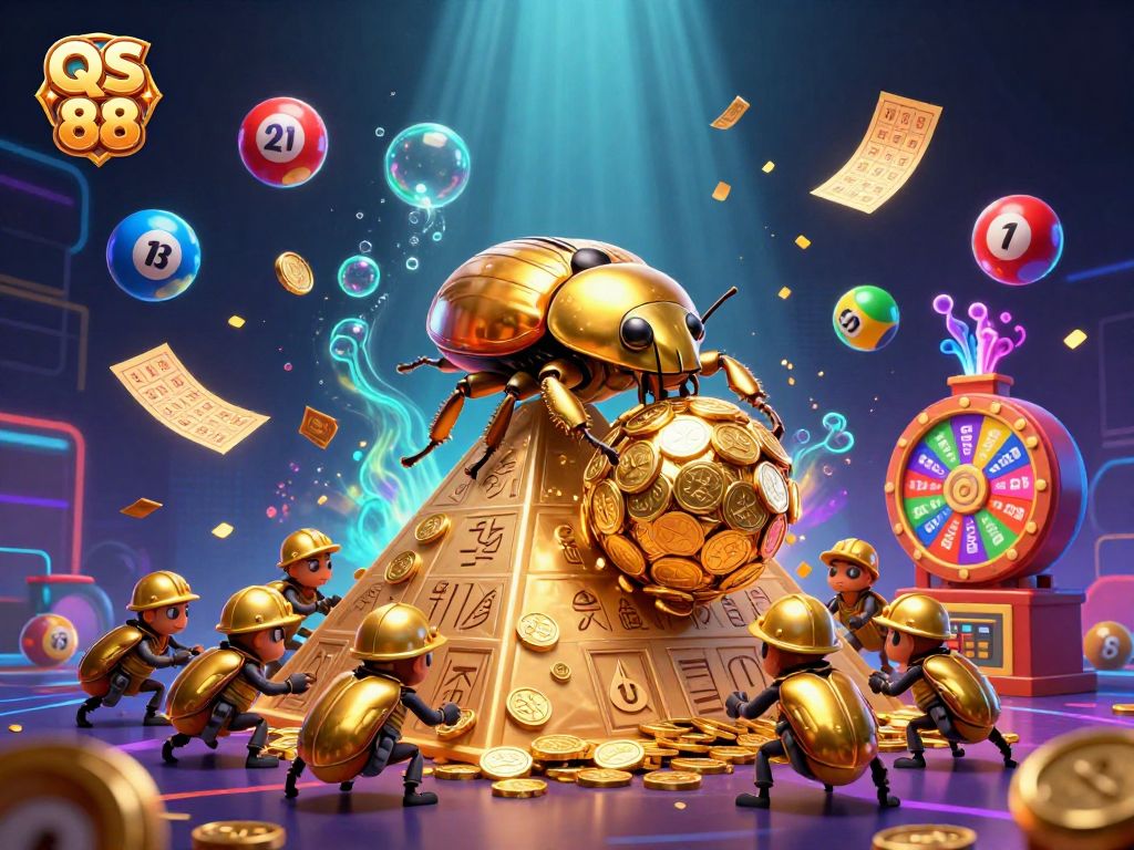 Experience winning strategies with QS 88's vibrant casino-themed illustration showcasing dynamic lottery and game elements.