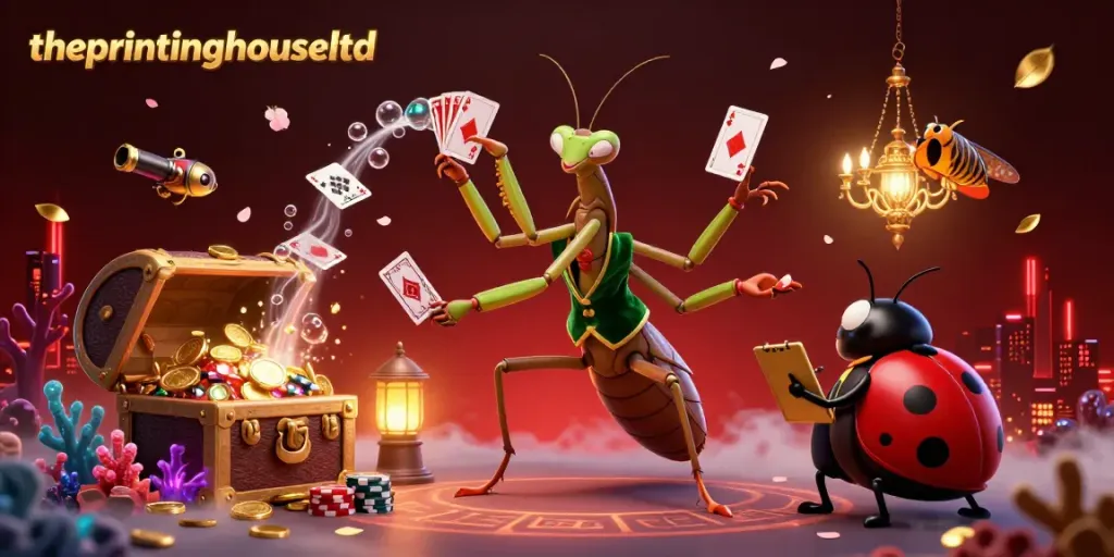 Theprintinghouseltd showcases a vibrant casino scene with a card sharp, pit boss, and dramatic treasure elements.