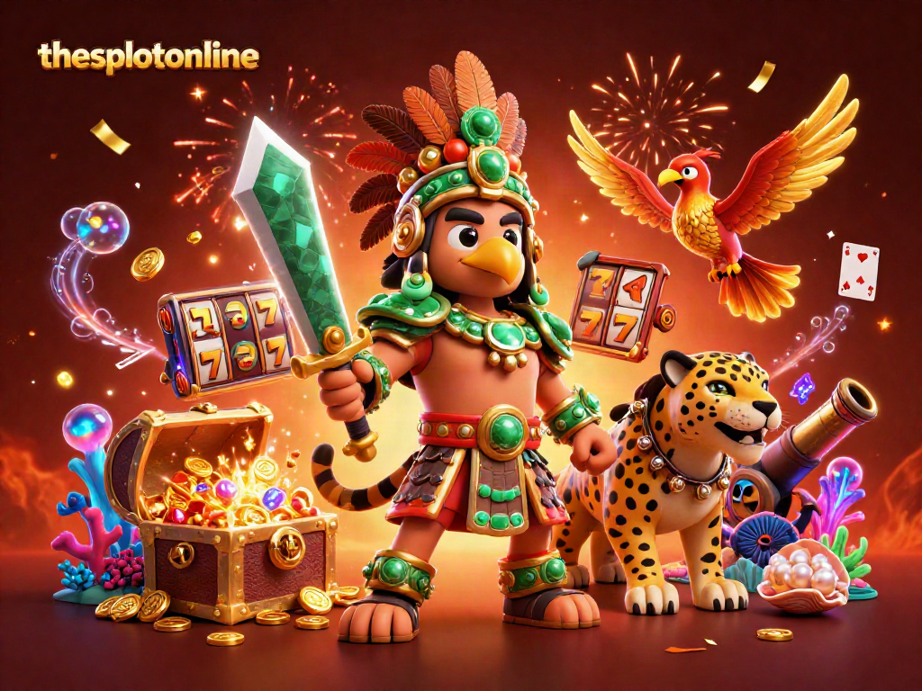 Engage with theslotonline's vibrant 3D casino scene featuring Aztec warriors in action.